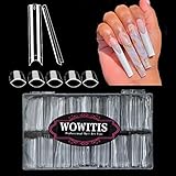 XXXL No C Curve Square Nail Tips - WOWITIS 504 Pcs 3XL Extra Long Flattened Tappered Square Fake Nail Tips Clear Half Cover Flat None C Curve Acylic Nail Tips for Women Girls Nail Salon with Case