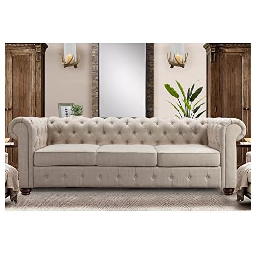 Rosevera Genevieve Upholstered Fine Polyester Collection Tufted Loveseat Couch, Contemporary Chesterfield Armrest,Sectional Sofa for Living Room Apartment, 3SEAT, Beige 3SEAT