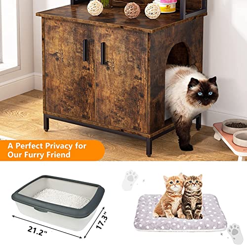 Tribesigns Litter Box Enclosure, Industrial Cat Cabinet With Shelves And Doors, Wood Pet Crate Hidden Cat Washroom For Most Of Litter Box, Indoor Cat House Furniture, Rustic Brown #TOP5