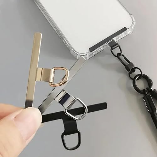 Ximimark 8pcs Ultra-Thin Stainless Steel Mobile Phone Strap Gasket, Mobile Phone Strap Parts Replacement, Safety Connection for Rope Black