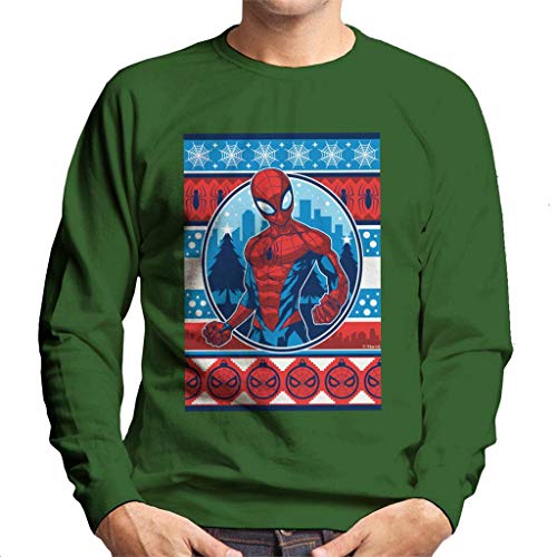 Marvel Christmas Spider Man Festive Knit Design Men's Sweatshirt Bottle Green