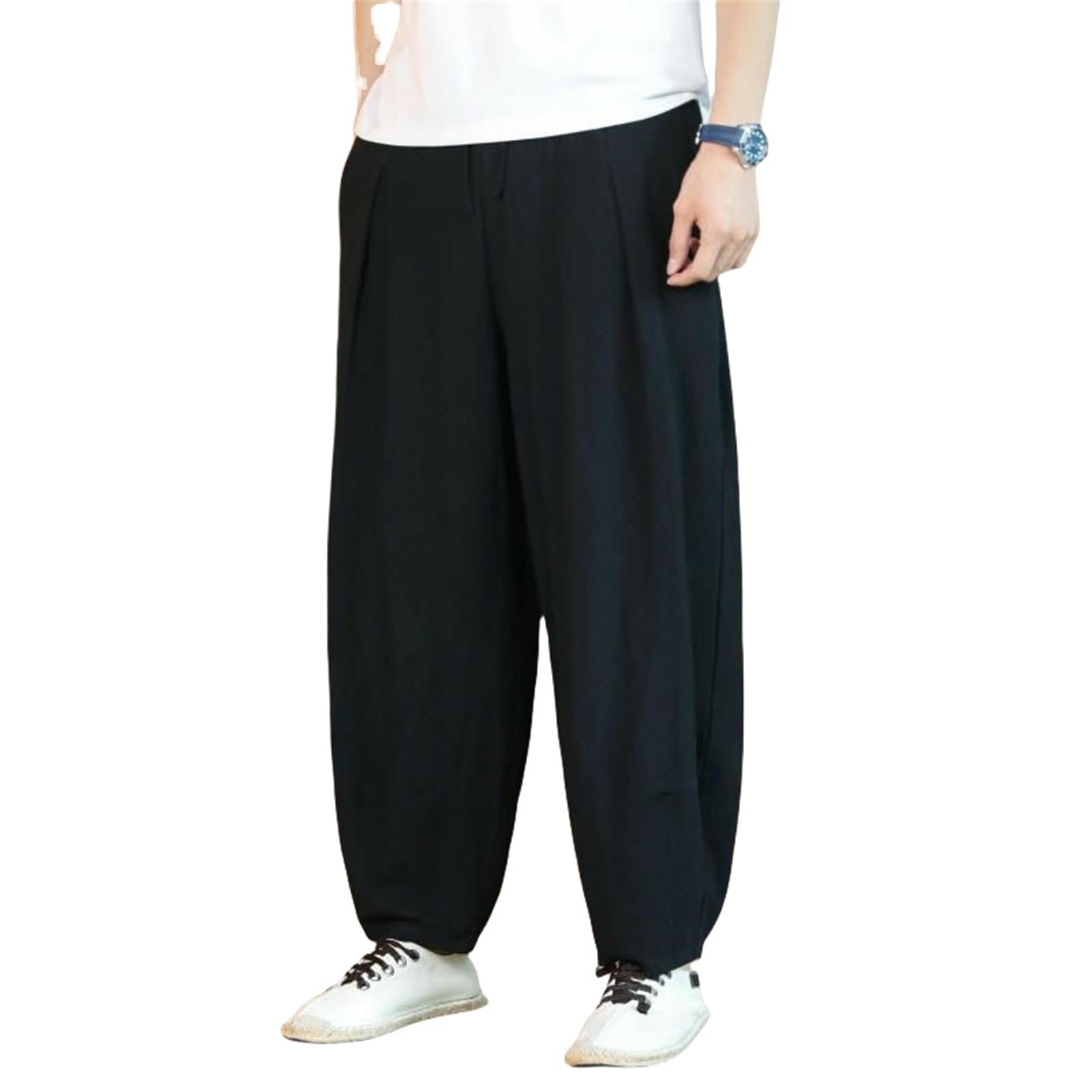 Pantaloni lunghi da uomo Primavera Estate Leggero Stile Cinese Cotone Lino Casual Gamba ampia Lanterna Harem