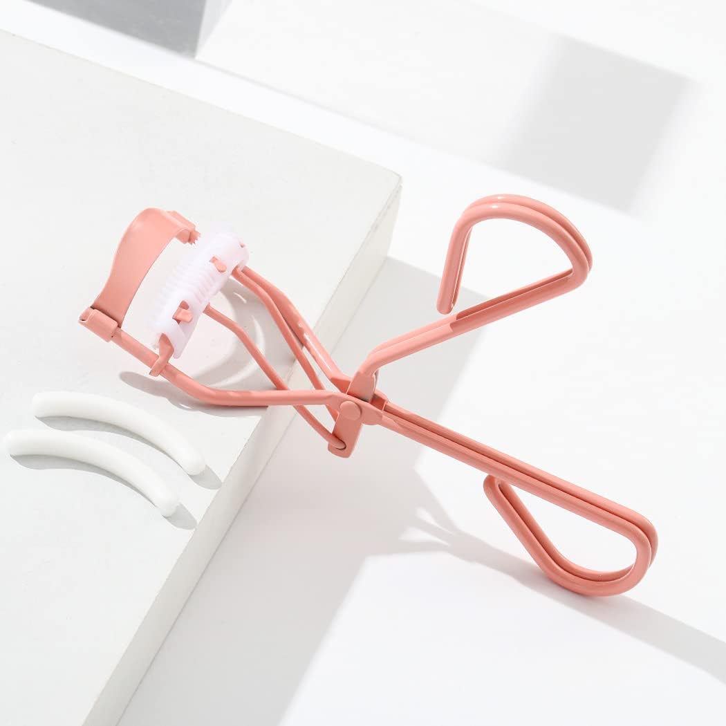 Uranian Eyelash Curlers with Built-in Comb Beauty Eyelashes Curlers Eyelash Cliper with 2 Replacement Silicone Refill Pads Premium Lash Curler Makeup Tool for Women and Girls (1 Pink-White Comb)