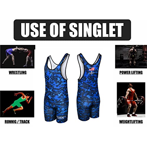 Exxact Sports Digital Camouflage Wrestling Singlet For Mma, Powerlifting Singlet Youth Wrestling Singlet Men For Training (Youth Large, Blue Camo) #TOP4
