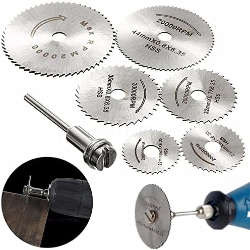6pc HSS Saw Blades with 1pc 1/8" Shank Extension Rod, Cutting Wheel Set for Rotary Tools