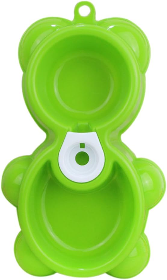 iTemer Plastic Pet Bowl 2 in 1 Double Function Dog Cat Automatic Water Dispenser Food Bowl Bear Pattern (Green)