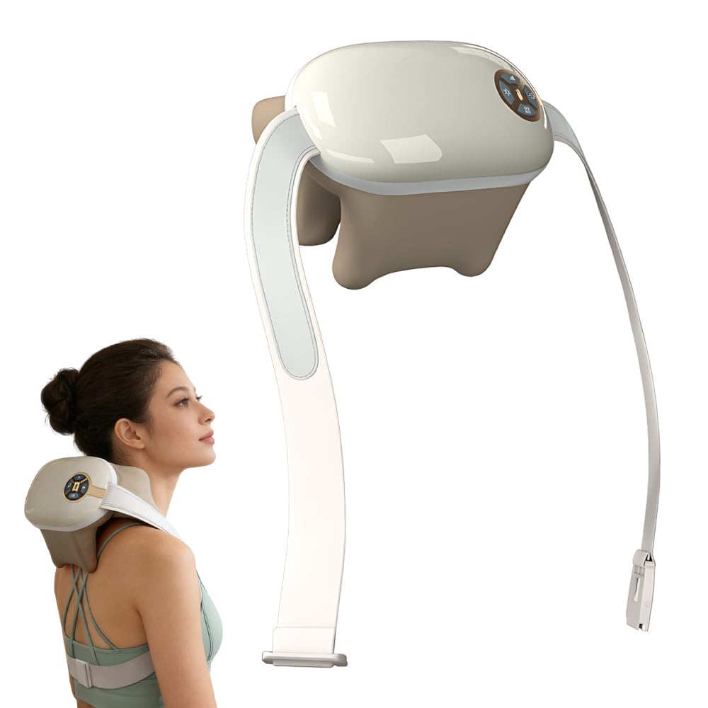 Masajeador Cervical y Espalda, NAVESO Neck Massager Biónico 3D con Calor, eléctrico Shiatsu Masajeador de Cuello con 5 Modos, 3 Niveles y 2 Calor