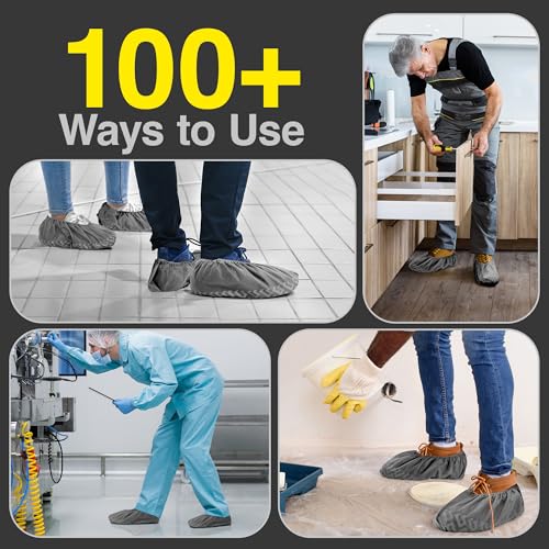 Image of Premium Boot & Shoe Covers Disposable Booties - 50 Pack - Durable, Non-Slip, Non-Toxic, Water Resistant, Recyclable Protectors for Indoor & Outdoor - Large Size Fits Most Shoes