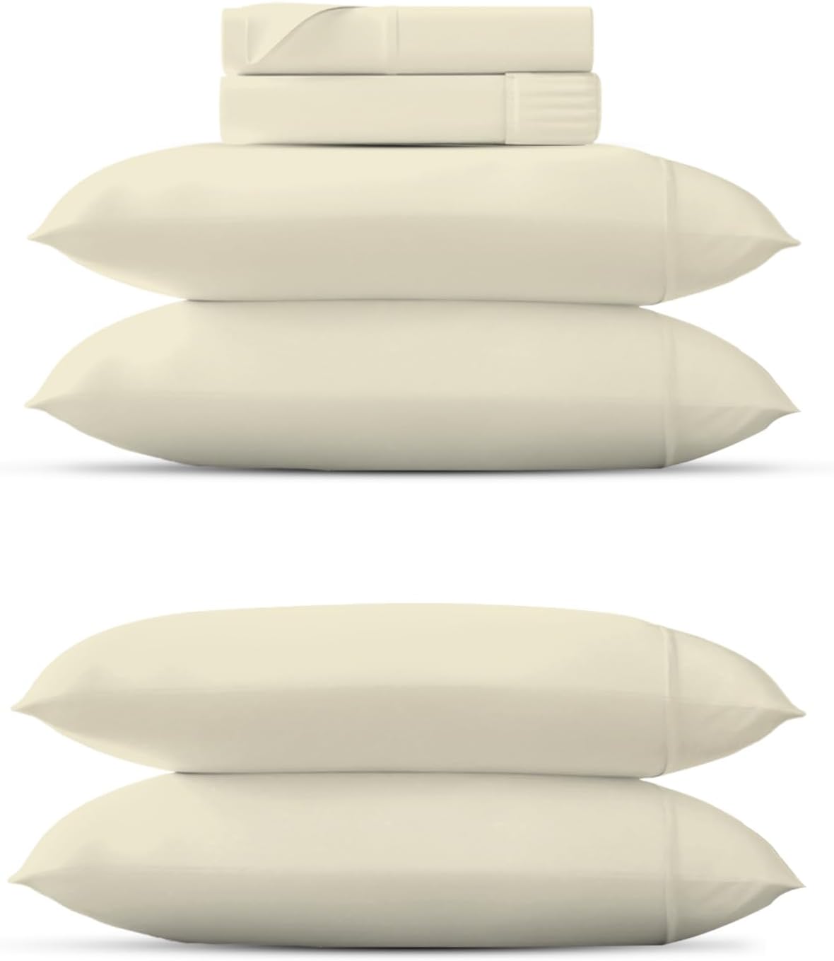 TEXAS LINEN CO. 6 Piece Bedding Bundle - 100% Organic Cotton 4 Piece Sheet Set(Full, Ivory) with an Extra Pair of Matching Pillowcases