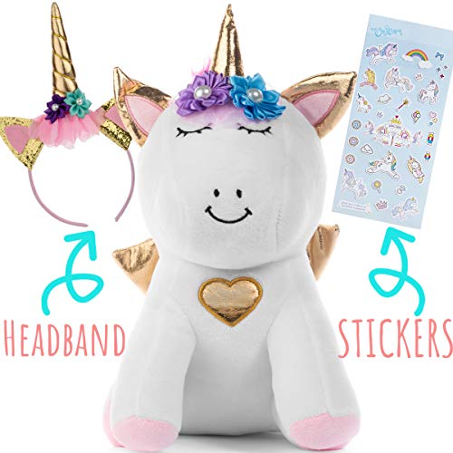 Light Autumn Unicorn Stuffed Animal for Girls - Unicorn Gifts - Unicorn Toys for Girls Age 5 or Any Age - Bonus Headband and Stickers with Plush Stuffed Unicorn Toy