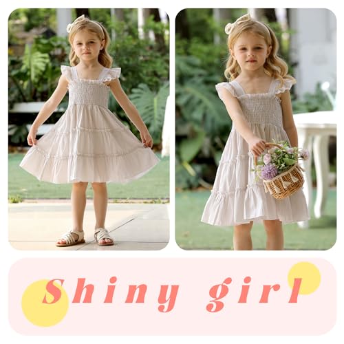 YOUNGER TREE Toddler Girl Dress Baby Girls Summer Clothes Ruffle Sleeve Floral Smock Beach Boho Dresses Sundress (Khaki Stripe, 18-24 Months)