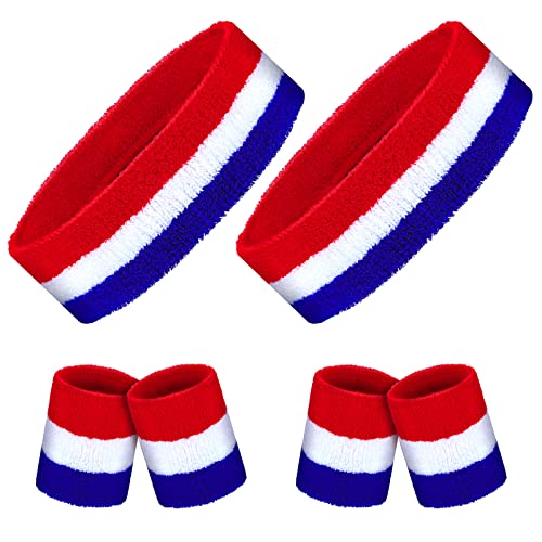 Hungdao 6 Pieces Sweatband Set Sports Headband Wristband Set Head Band Wristbands Sweat Bands for Basketball Football Running