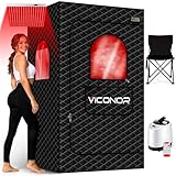 Viconor Infrared Sauna Box, Portable Steam Infrared Sauna Tent with Red Light Therapy for Home, Full Body Steam Indoor Sauna Box for Relaxation, 3L/1200W Steamer, 9 Levels Heat, Timer, Folding Chair
