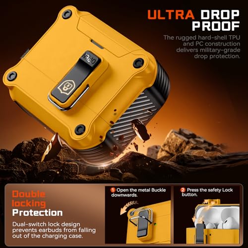 Image of Inesore for AirPods AirPods Pro 1st /2nd Case with Secure Lock (Yellow) | Phone Stand Design,Compatible with MagSafe,Automatic Snap Switch Secure Cover with Cleaner Kit & Keychain
