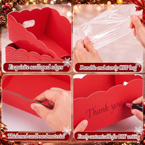 Image of Fuyoooo 8 Pack Red Basket for Gifts Empty to Fill, 10 inch x 8 inch Thick Sturdy Kraft Scalloped Edge Gift Basket with Handle, 8 Wrap Bag 8 Bow 16 Tissue Paper for Christmas Wedding Birthday Wrapping Gift