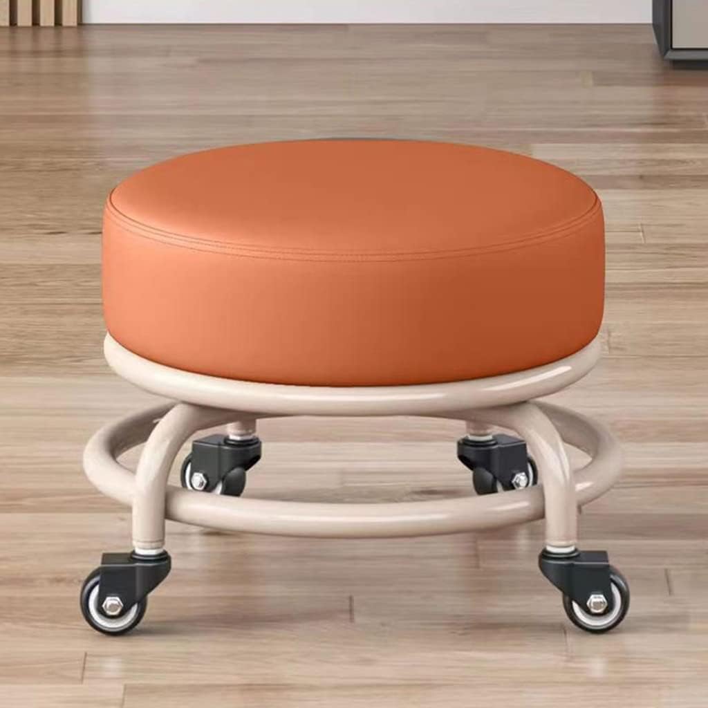 Rotating Low Stool Rolling Stools with Wheels, Low Garage/Shop Roller Seat, with 360°Swivel Caster, Pu Leather Rolling Stool, Movable Mini Stool for Home Office Garage Shop