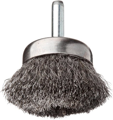 Weiler 14300 0.006" Wire Size, 1-3/4" Diameter Steel Bristles, Stem-Mounted Crimped Wire Cup Brush, 006 Wire Size