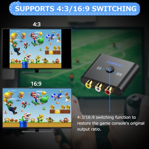 Image of CAMWAY RCA to HDMI Converter - 1080P AV to HDMI Video Converter 16:9 /4:3 Conversion Mini Composite CVBS Audio Video Adapter Supports PAL,NTSC for Wii,PS1,PS2,N64,X-Box,VHS, VCR, Blue-Ray DVD Players