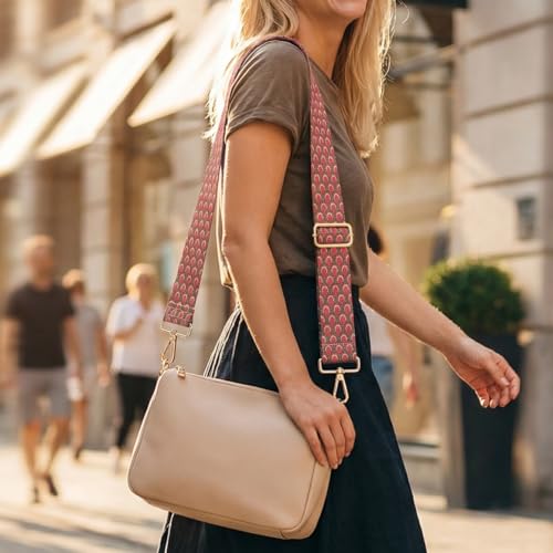 Image of Replacement Purse Strap Shoulder Strap Adjustable Crossbody Strap for Women Crossbody Wide Shoulder Bag, Pink Feathers-gold Hardware, 28-51 inches