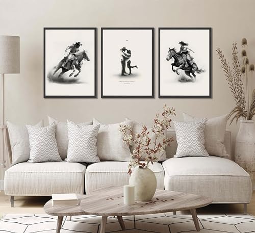 Mhyidut 3 Pcs Western Cowboy Wall Art Vintage Cowboy Posters Simple Romantic Cowboy Couple Canvas Paintings Pictures Western Eclectic Wall Decor Home Bedroom Living Room Decor Unframed thumb #1