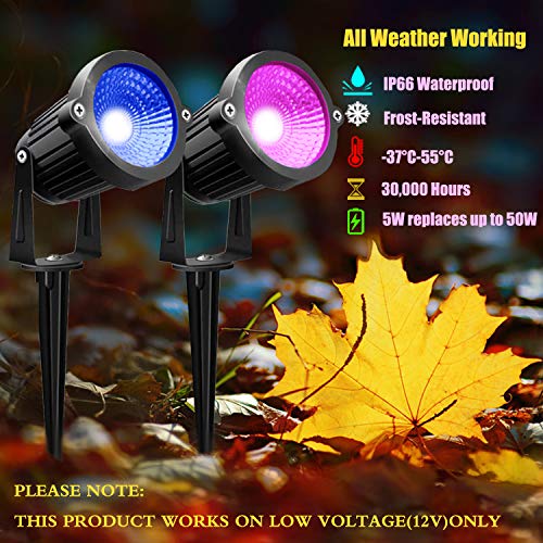AHOTSUK LED Garden Spotlight Lighting Mains Powered Waterproof IP66 5W 12V DC Colour Changing Landscape Lights Low Voltage Spot Lights Outdoor Spike RGBW Lighting(1 Pack) - Image 4