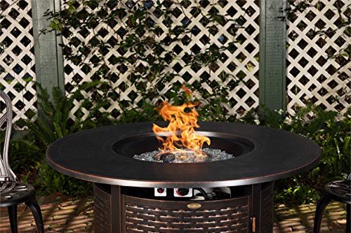 Fire Sense 62373 Florence Woven Aluminum Convertible Gas Fire Pit Table 55,000 Btu Multi-Functional Outdoor With Fire Bowl Lid, Nylon Weather Cover & Clear Fire Glass - Bronze Finish - Round - 44" #TOP7