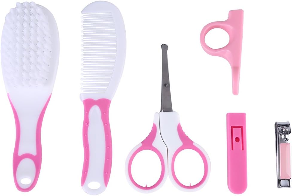 Baby Grooming Kit, Toes Fingernails Care, 6 pcs Baby Nail Kit Daily Care Set with Hair Brush, Hair Comb, Scissor, Nail Clipper, Nail Clipper Cover and Nail Scissor Handle Cover()