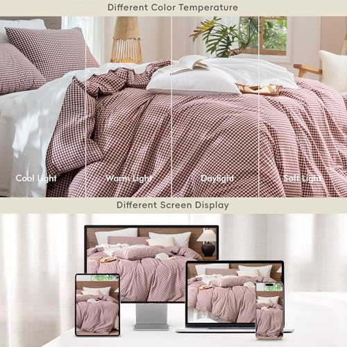 Image of MooMee Gingham Duvet Cover Set 100% Washed Cotton Linen Like King | Relaxed Linen-like Texture. Soft, Breathable & Long-lasting Comfort. Lightweight. Hidden Zipper with 8 Interior Corner Ties