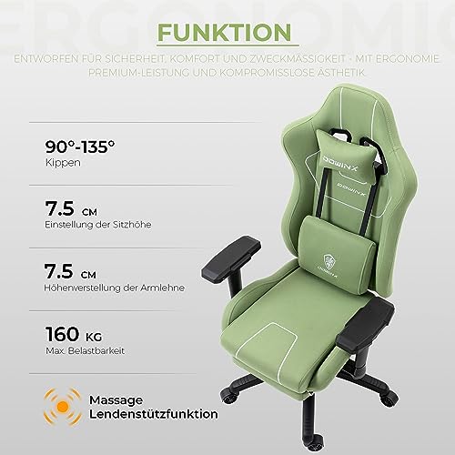Sedia Gaming in tessuto con cuscino a molle insacchettate, Sedia Gamer da gioco ergonomica con funzione massaggiante, sedia da ufficio PC grande e alta con poggiaperiedi XXL,verde - Sedia gaming - Immagine 6