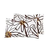 SUSYBAO Brown Floral Queen Pillow Cases Set of 2 100% Cotton Graffiti Flower Decorative Pillowcases Envelope Closure End Abstract Sunflower Botanical Print Pillow Covers Soft Comfy 20 x 26 inch