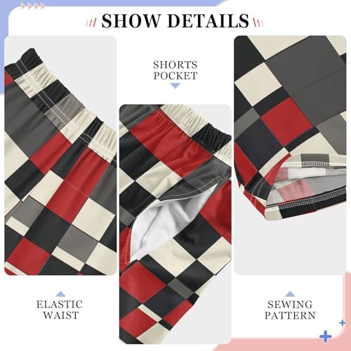 Boys' Pants Irregular Red Black Checkerboard Long Bottoms Jogger Pants Elastic Waist Trousers with Pockets S-XL4