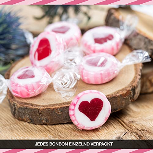 500 g Rocks Herz-Bonbons - süße Tisch-Deko zu Hochzeit Taufe Valentinstag Muttertag Kommunion - Handarbeit zum Naschen - Rosa