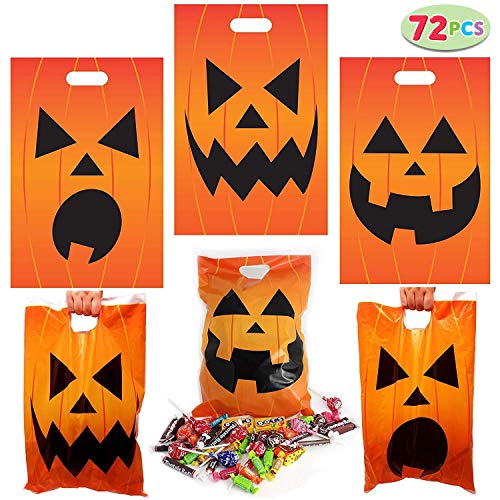 JOYIN 72 Pieces Halloween Jack O Lantern Goodie Bags for Trick-or-Treat, Halloween Trick or Treat Bags Plastic Pumpkin Candy Bags for Halloween Party Favors, Halloween Snacks, Event Party Supplies