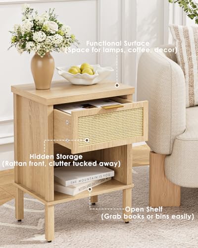 Table de chevet rotin et chêne pour optimiser votre chambre - 4