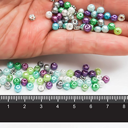 TOAOB 3800pcs Glass Beads Kit 4mm Multicolor Pearl Beads and Metal Spacer Beads with 1 Roll Crystal Elastic String for Crafts Bracelet Necklace Jewelry Making
