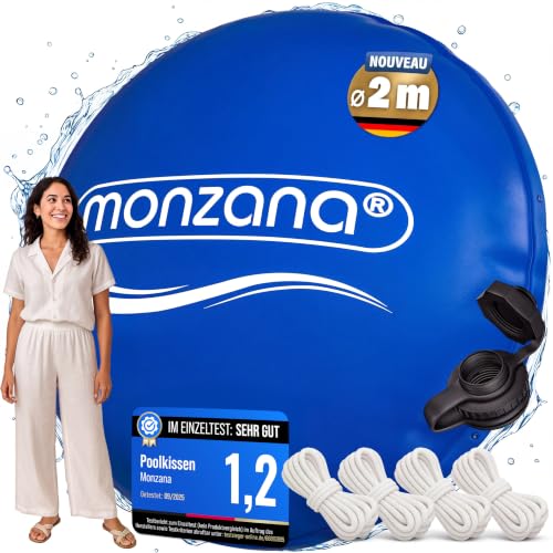 Monzana Coussin de Piscine hivernage XL résistant au Chlore 2m Rond | corde, double couture, 6 œillets, coussin gonflable, flottant, eau chlorée, neige, saletés, glace, protection piscine hiver
