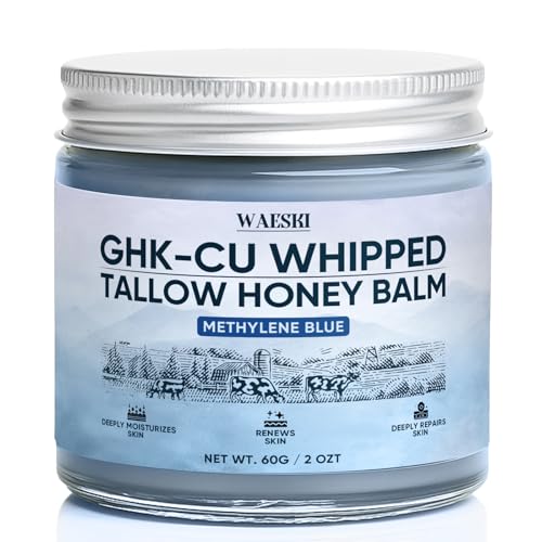 Ghk-Cu Whipped Tallow Honey Balm, Ghk-Cu Peptide Cream with Methylene Blue, Contains Manuka Honey and Grass-Fed Beef Tallow, Repair Skin Barrier, Nourish Dry Skin, 2 Oz (1 PCS)
