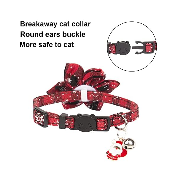 Adoggygo christmas cat collars with flower bell, 2 pack breakaway cat christmas collar with removable floral, red green plaid flower collars for cats (snowflake plaid) - image 7