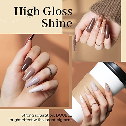 Image of DUDUSTRONG Bolt Bee Gel Glossy Finish Nail Polish Kit Gel Nail Polish Set - 6 Colors Fall Winter Nude Coffee Brown Gray Gel Polish Neutral Dark Brown (A1 C Nude Brown (124+62+1+2+134+127)), 90 Ml