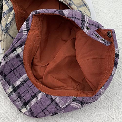 Men Vintage Striped Plaid Irish Newsboy Caps Fashion Artist Driving Berets Casual Flat Visor Hat One Size Purple #TOP4