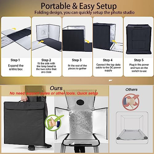 Bingenuo Large Photo Studio Light Box Photography - 30 X 30 Inch Product Photography Photo Light Box With Upgraded 240Pcs Rgbw Lamp Beads, 10 Brightness Levels,Remote Control,No Need Support Poles #TOP5