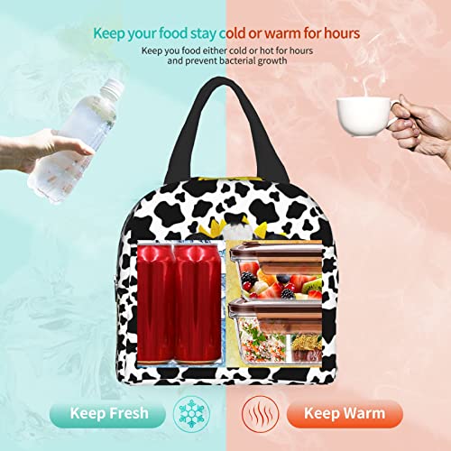 Odfovowo Portable Lunch Bags Sunflower Cow Print Insulated Lunch Box Reusable Cooler Tote Bag With Front Pocket For Women #TOP5