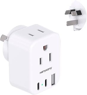 US to Australia New Zealand Power Plug Adapter, HANYCONY Type I Adapter Plug 2 Outlets 3 USB Ports(2 USB C), Australia Travel Plug Adapter for USA to Australian AU China Argentina Fiji Essentials