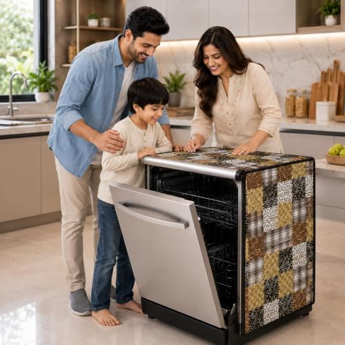 Image of Dishwasher Cover for 12 to 15 Place Setting | Water-Resistant Dustproof Zip Cover | Universal Fit Compatible with Bosch, LG, IFB, Hafele, Faber & More | 63 x 63 x 88 cm | Design 17