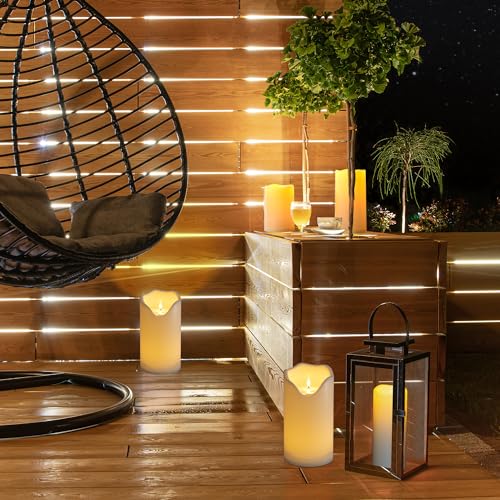 Image of 12 inch x 6 inch Waterproof Outdoor Flameless Candles Battery Operated LED Flickering Pillar Candles with Remote and Timer for Indoor Outdoor Lanterns, Long Lasting, White Large, 1 Pack