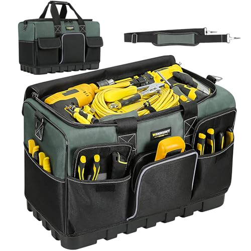 Image of WINHUNT Wide Mouth Tool Bag, Heavy Duty Tool Bags with Waterproof Tough Bottom, Tool Storage Organiser Electrician, Grey, 20 Inch