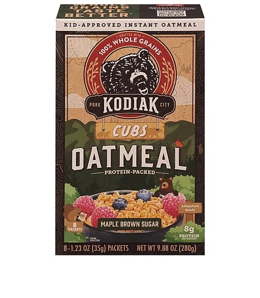 Kodiak Cubs Instant Oatmeal Packets, Maple Brown Sugar, High Protein, 100% Whole Grains, 1 box with 8 packets (8 packets)