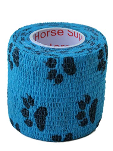 2 Inch Vet Wrap Tape Bulk (Black Paw Prints on Yellow, Red, Teal, Blue, Neon Green, and Neon Pink) (Pack of 24) Self Adhesive Adherent Adhering Flex Bandage Grip Roll for Dog Cat Pet