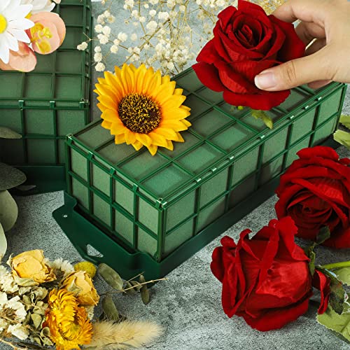 Hahood 2 Packs Floral Foam Cage Rectangle Flower Cage Holders With Floral Foam Floral Arrangement Supplies For Fresh Flowers, Home Weeding Decorations, 11.8 X 4.3 X 3.1 Inches #TOP3