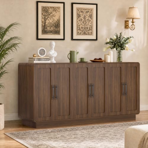 Image of 65.7 inch Sideboard Buffet Cabinet, Modern Storage Cabinet Credenza Walnut